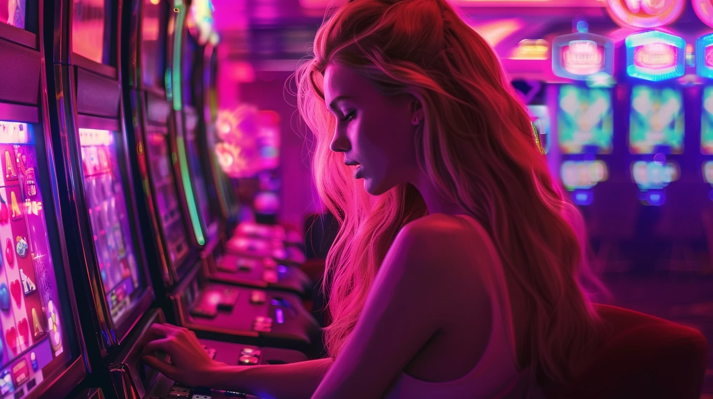 Девушка за игровым автоматом в казино