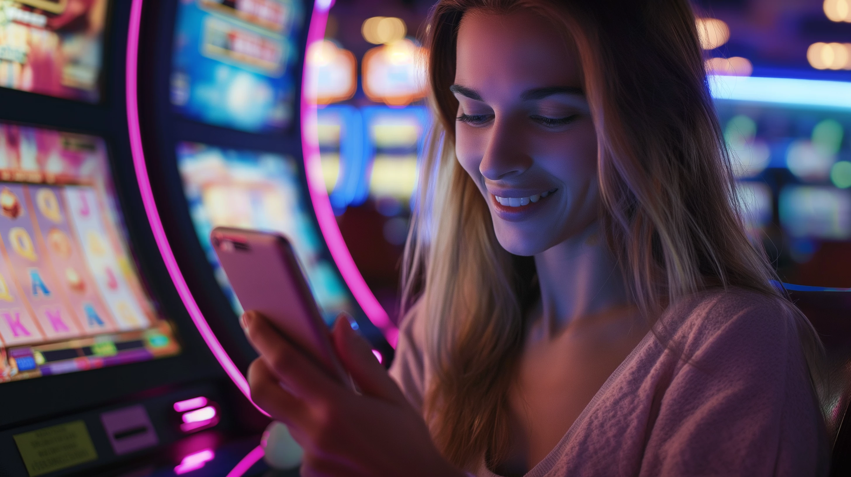 Девушка со смартфоном в казино