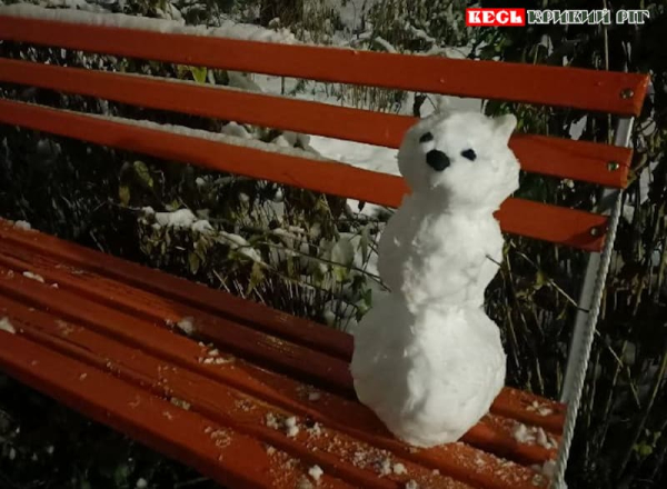 Сніговичок на лавочці в Кривому Розі