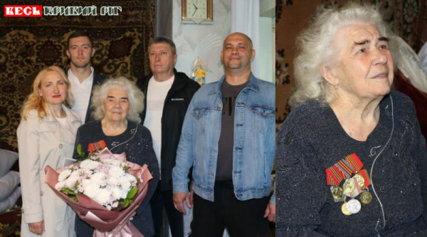 Варвару Тур вітають з 8-м травня шахтарі в Кривому Розі