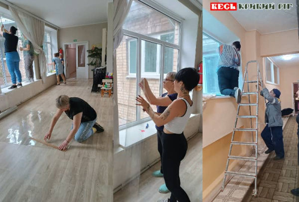 Бронеплівку наносять на вікна в дитсадку №202 в Кривому Розі