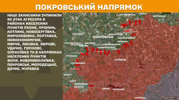 Окупанти не полишають наміру пробити лінію фронту на Покровському напрямку, минулої доби Сили оборони відбили тут 60 ворожих штурмів8