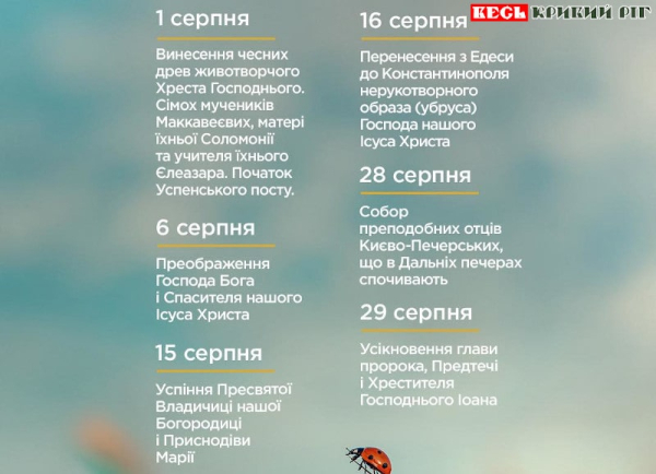Православні свята у серпні