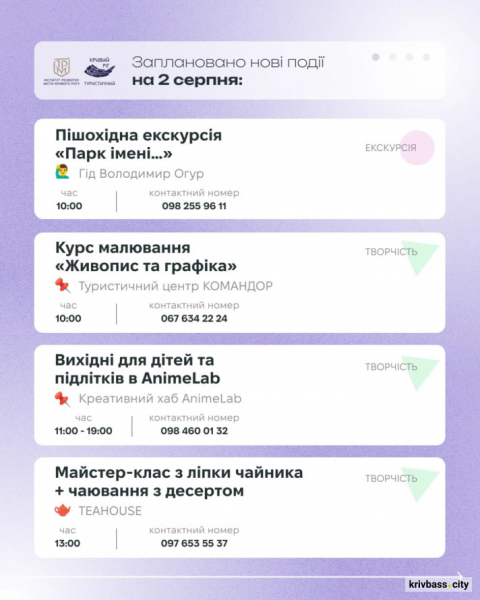 Криворізький вікенд: свіжий розклад подій 2 та 3 серпня 1