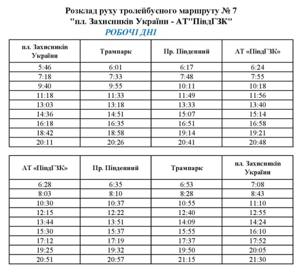 Маршрут №7 оновив графік виїздів: свіжі новини про рух тролейбусів у Кривому Розі1