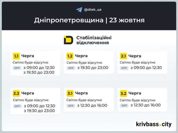 Як відключатимуть світло у Кривому Розі 23 жовтня: орієнтовні графіки від енергетиків1