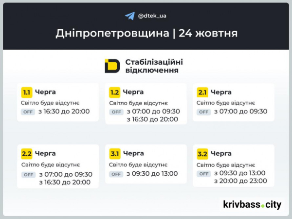 Коли не буде світла у Кривому Розі 24 жовтня: орієнтовні графіки відключень від енергетиків1