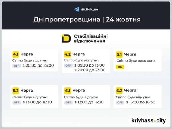 Коли не буде світла у Кривому Розі 24 жовтня: орієнтовні графіки відключень від енергетиків2