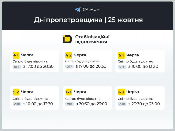 Криворіжці! Для вас - графіки відключень електроенергії  на 25 жовтня1