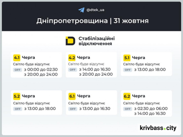 НОВІ ГРАФІКИ ВІДКЛЮЧЕНЬ для Кривого Рогу: що чекатиме на містян 31 жовтня2