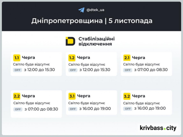 Як відключатимуть світло у Кривому Розі 5 листопада: орієнтовні графіки від енергетиків1