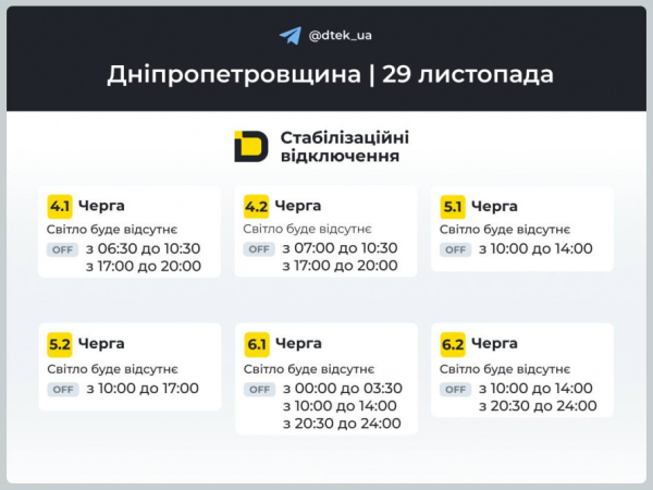 Кривий Ріг без світла 29 листопада: ГРАФІКИ відключення електрики від ДТЕК2