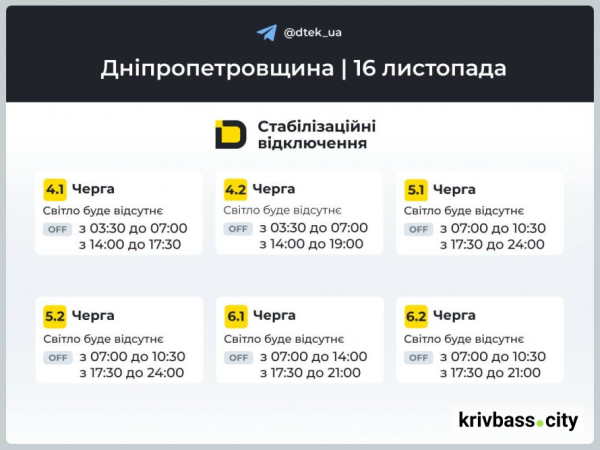 Криворіжці знову у темряві: чи зміняться графіки відключень на 16 листопада 2