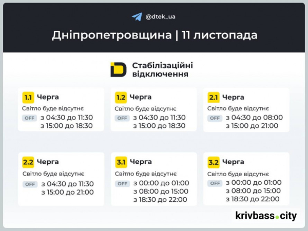 По декілька відключень на день: чи буде світло у Кривому Розі 11 листопада 1