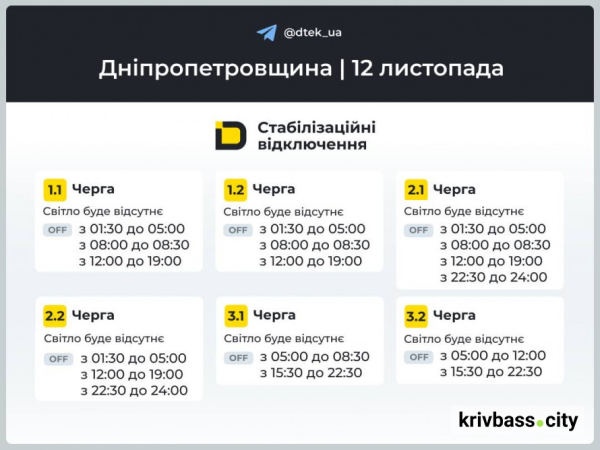 Світла немає у Кривому Розі: енергетики ОНОВИЛИ ГРАФІКИ на 12 листопада 1