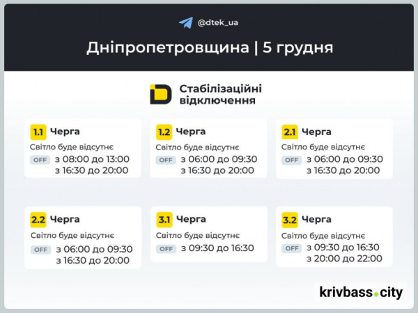 Графіки відключень на 5 грудня: криворіжців попередили, коли не буде світла 1