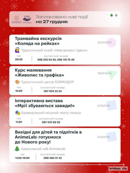 Криворізький вікенд: містян запрошують святково провести 27 та 28 грудня 1