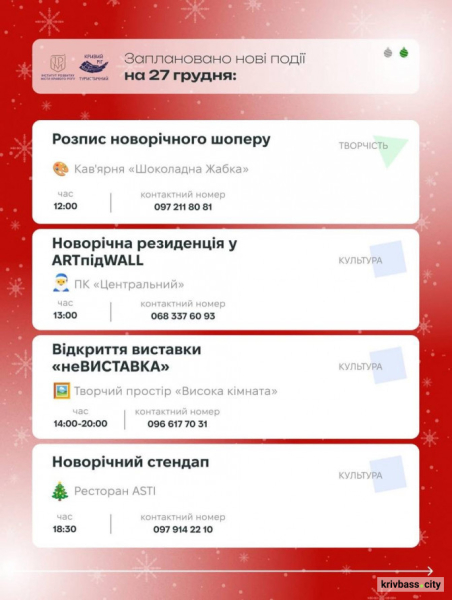 Криворізький вікенд: містян запрошують святково провести 27 та 28 грудня 2