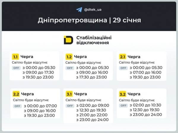Кривий Ріг без світла 29 січня: ГРАФІКИ відключень від фахівців ДТЕК2