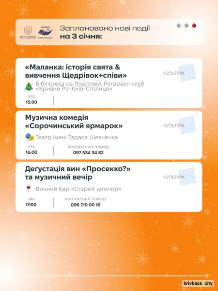 Криворізький вікенд: куди запрошують містян та гостей 3 та 4 січня3