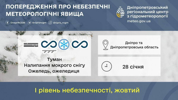 На Дніпропетровщині оголосили жовтий рівень небезпеки через туман та ожеледицю1
