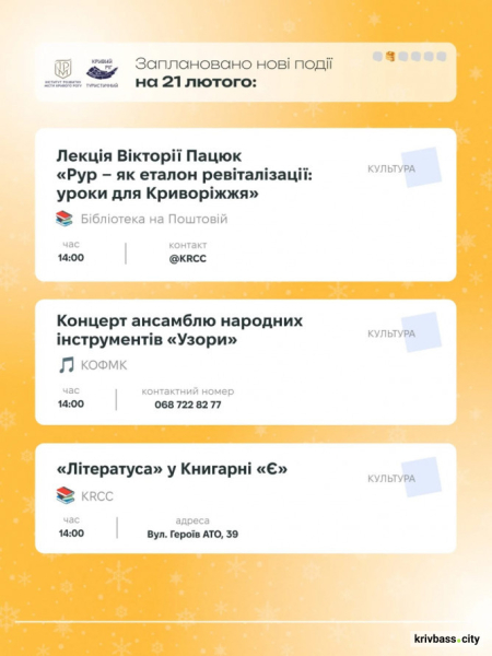 Криворізький вікенд: містян запрошують цікаво провести 21 та 22 лютого2