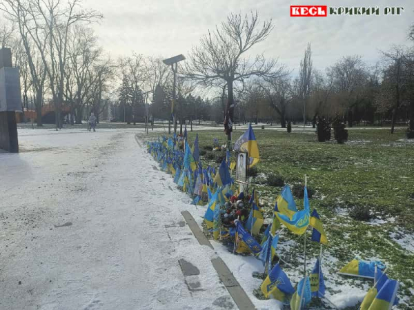 Прапорці на честь полеглих Захисників на газоні в парку Героїв в Кривому Розі