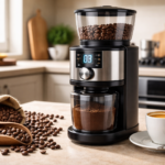 Современная кофемолка на кухонной столешнице