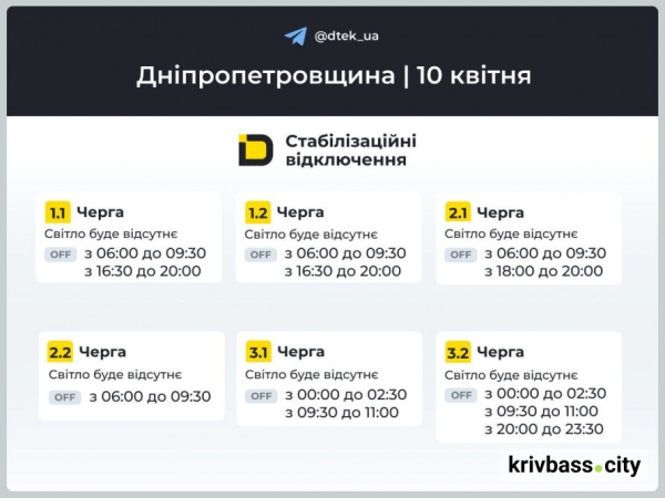 Коли не буде світла 10 квітня у Кривому Розі: ГРАФІКИ відключень від енергетиків2