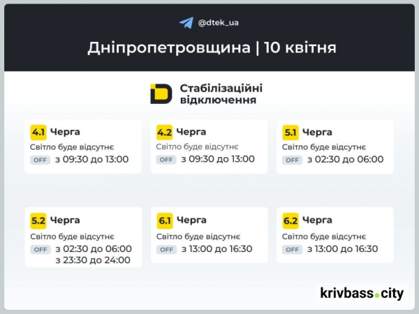 Коли не буде світла 10 квітня у Кривому Розі: ГРАФІКИ відключень від енергетиків3