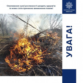 Патрульна поліція Кривого Рогу нагадує: спалювати суху траву небезпечно і карається законом