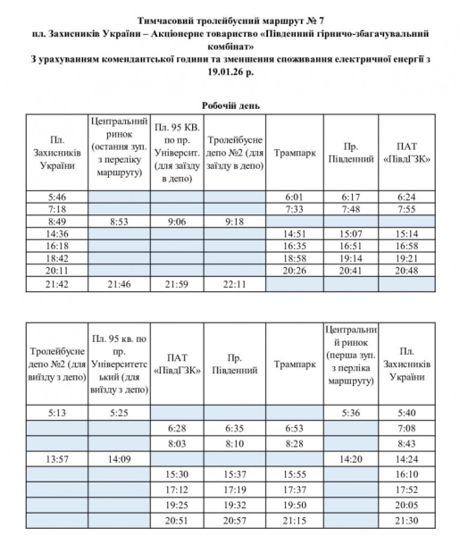 Тролейбус №7 оновив графік виїздів: свіжі новини про рух електротранспорту Кривого Рогу1
