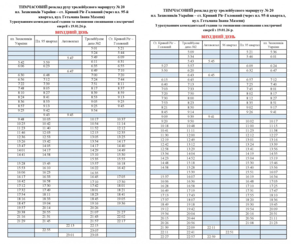 Тролейбус №20 оновив графік виїздів: свіжі новини про рух електротранспорту Кривого Рогу