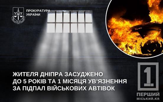 У Дніпрі засудили чоловіка, який спалив сім автомобілів ЗСУ