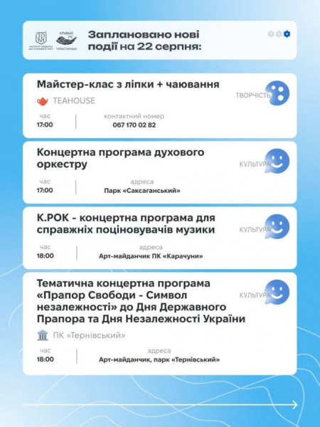 Афіша вихідних 22-23 серпня: що цікавого подивитись у Кривому Розі