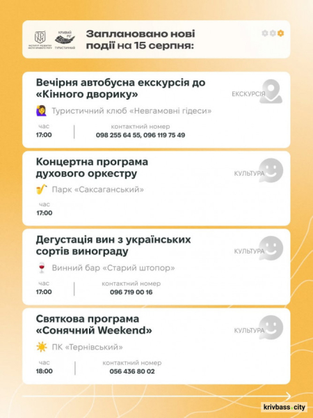 Куди сходити у Кривому Розі цими вихідними: програма на 15–16 серпня