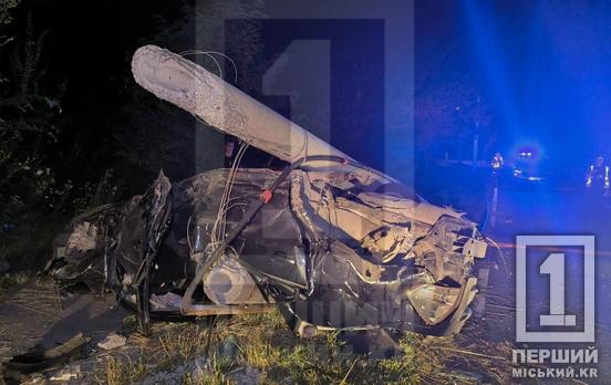 Серйозна ДТП у Кривому Розі: Nissan врізався у стовп та перекинувся на дах