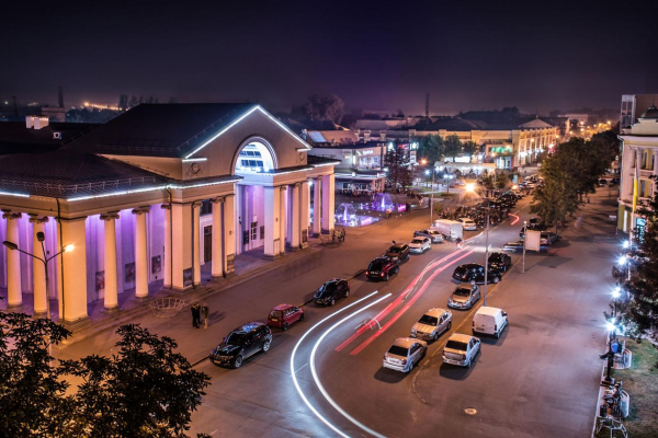 Shevchenko Theater and Karla Marksa Avenue in Krivoy Rog, Ukraine
