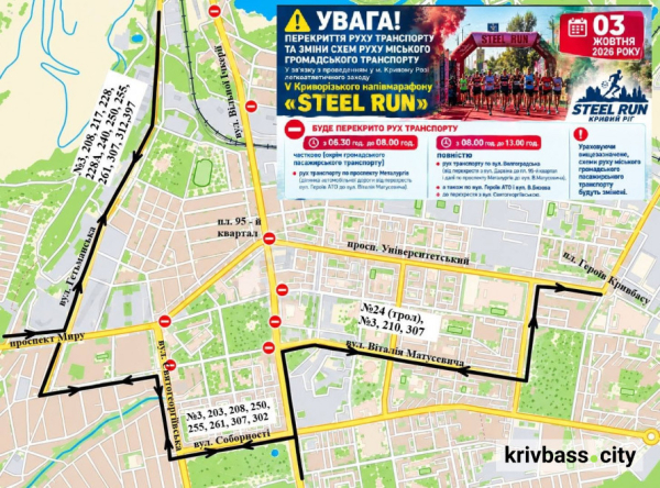 У Кривому Розі 3 жовтня відбудеться напівмарафон Steel Run: де обмежать рух транспорту